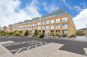 59 The Campion Marina Village Greystones front view of apartment block with car spaces in front