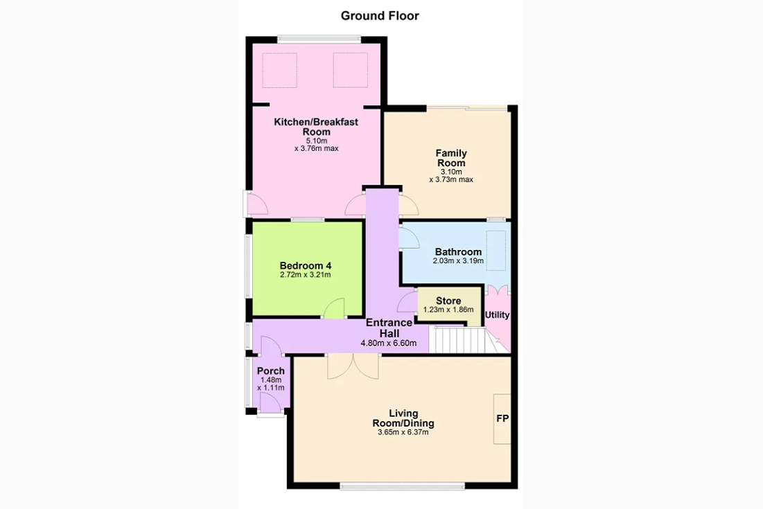 Ground Floor Plan with rooms layout and dimensions