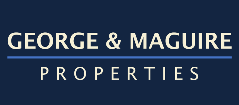 George and Maguire Properties Logo style 2 narrower with navy background and blue separating line