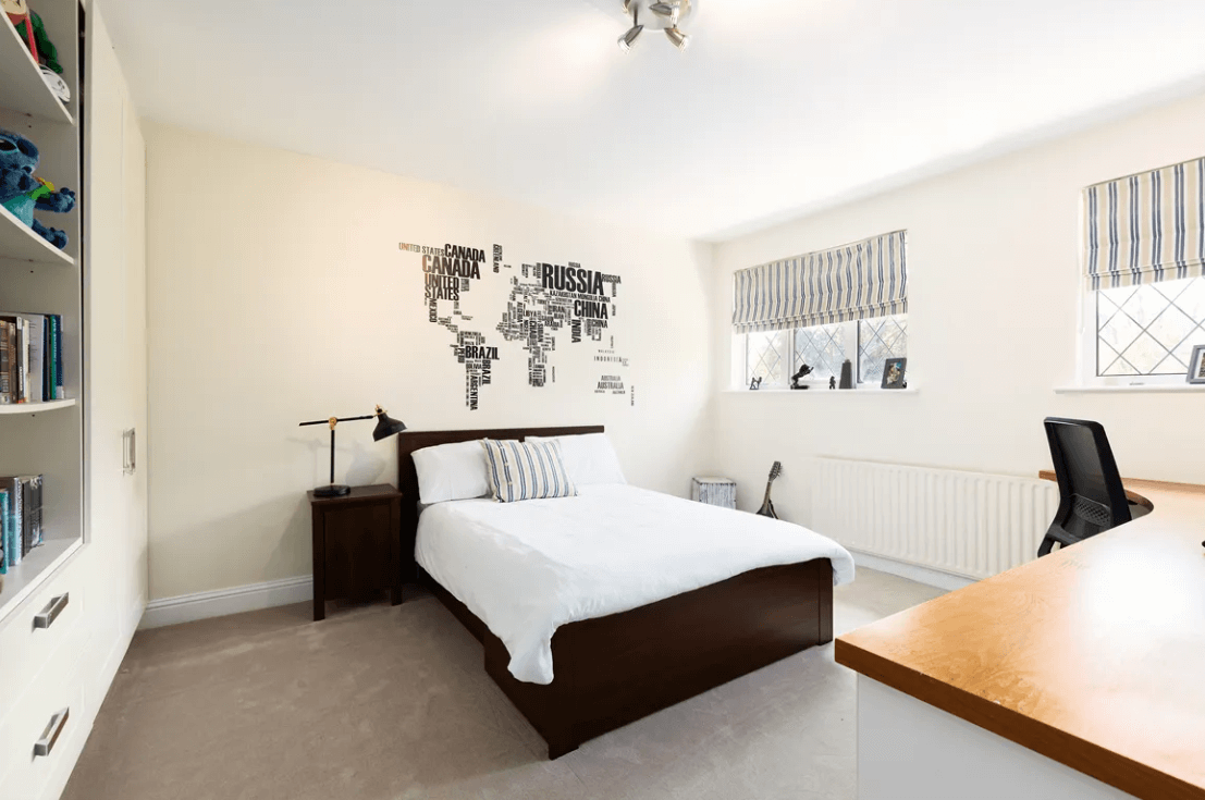 Balfour Ferndale Road Rathmichael Dublin George and Maguire Properties bedroom 2 wtih large bed, carpeted floor, bedside locker and window with view outside